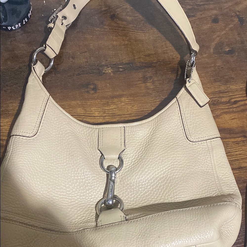 Coach Cream Mini Bag with Adjustable Strap and Silver Clip